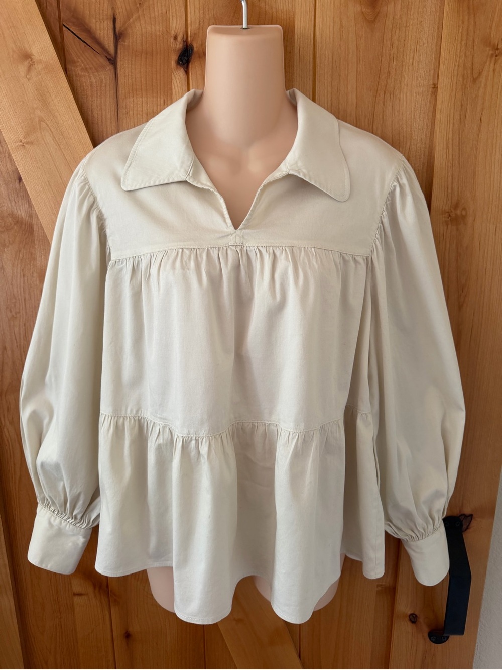 *SOLD* CROSBY by Mollie Burch Ivory Babydoll Poet Peasant Blouse Puff Sleeve M - Picture 3 of 11